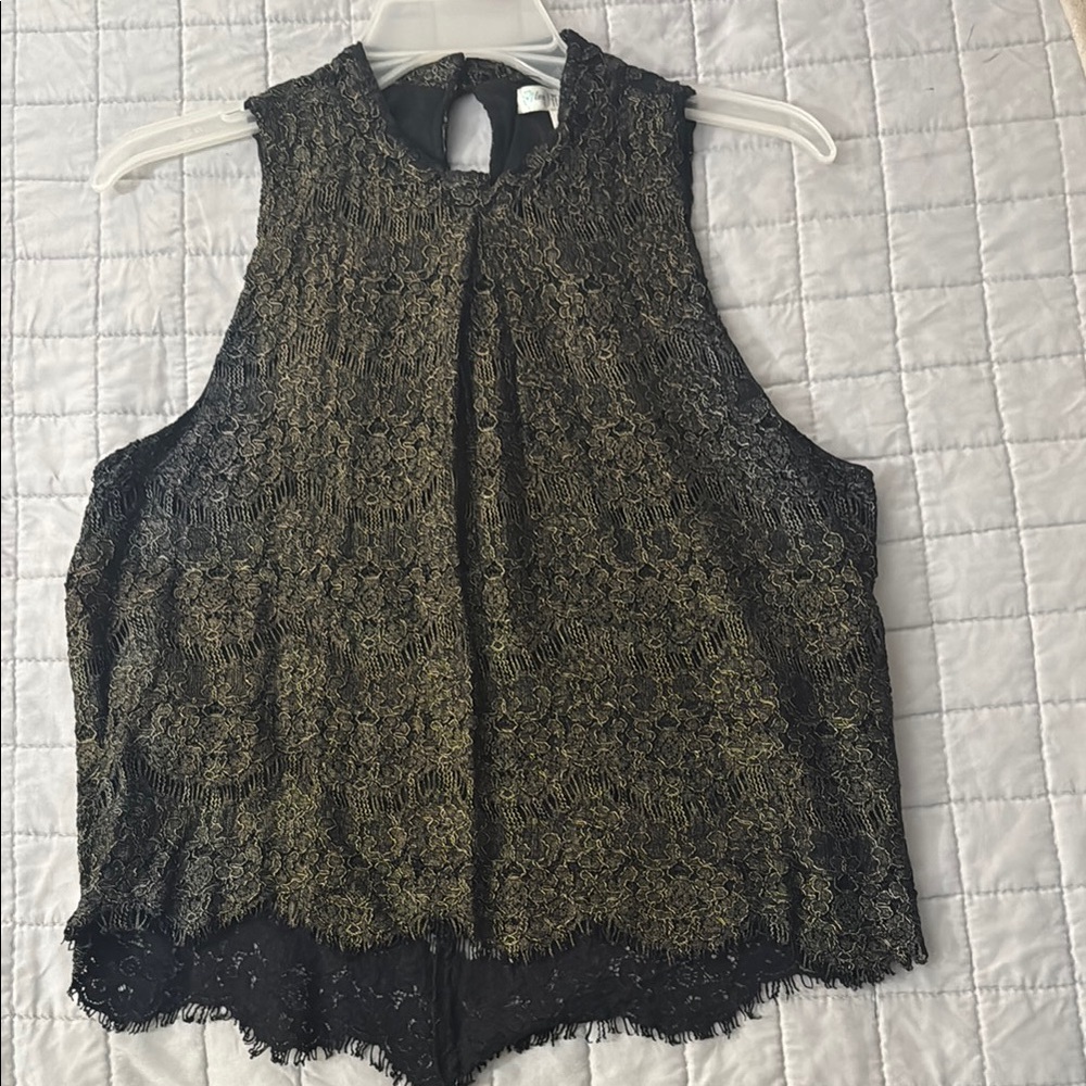 Love Fire Black Lace Sleeveless Blouse with Mandarin Collar